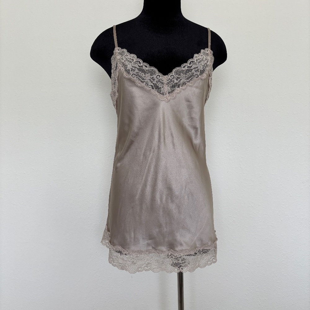 Intimissi Taupe Lingerie Silk Lace Slip Camisole Nightgown